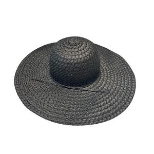 Wide Brim Black Straw Sun Hat Women Beach Floppy Summer Travel Gothic Goth